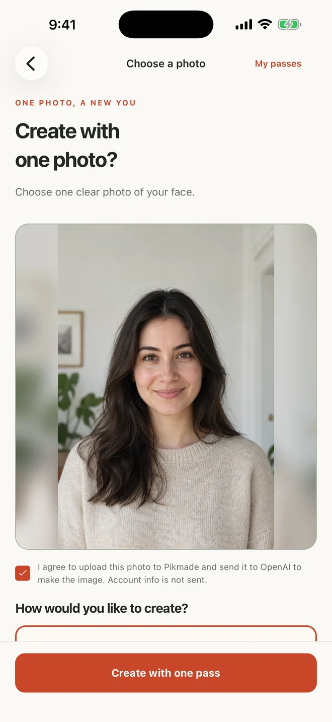 Actual Pikmade app screen: Add one photo.